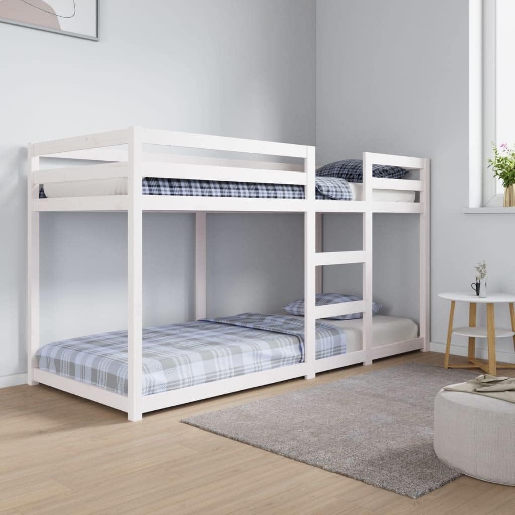 Hommdiy Etagenbett Stockbett für begrenzte Platzverhältnisse, Weiß 80 × 200 cm Massivholz Kiefer, Hochbett mit Leitplanken