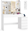 VASAGLE Kailyn Kollektion, 40 × 124,7 × 145 cm, Wolkenweiß RDT644WB01, Schminktisch mit LED-Beleuchtung, Frisiertisch mit Steckdosenleiste, Spiegel
