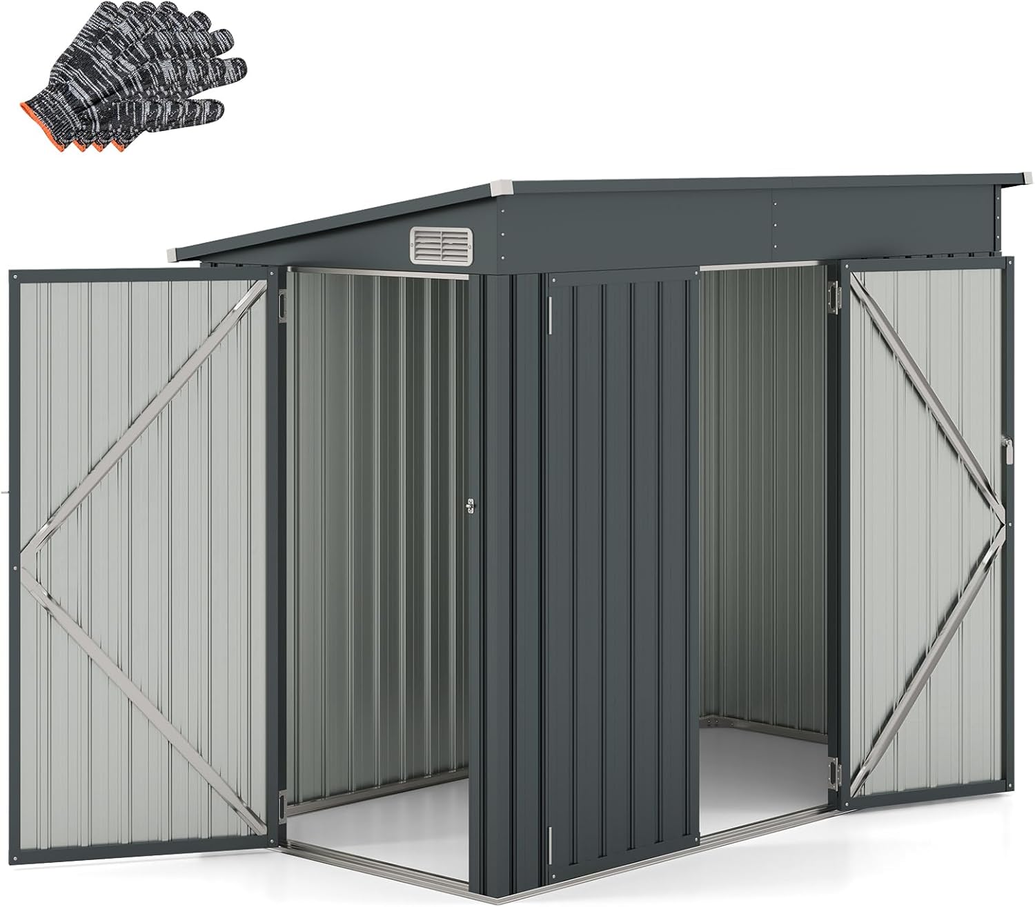 COSTWAY Gartenhaus Metall, 235 × 117 × 185 cm, Gerätehaus mit Vordertür & Seitentür & Pultdach, Geräteschuppen abschließbar, Garten Schuppen Outdoor