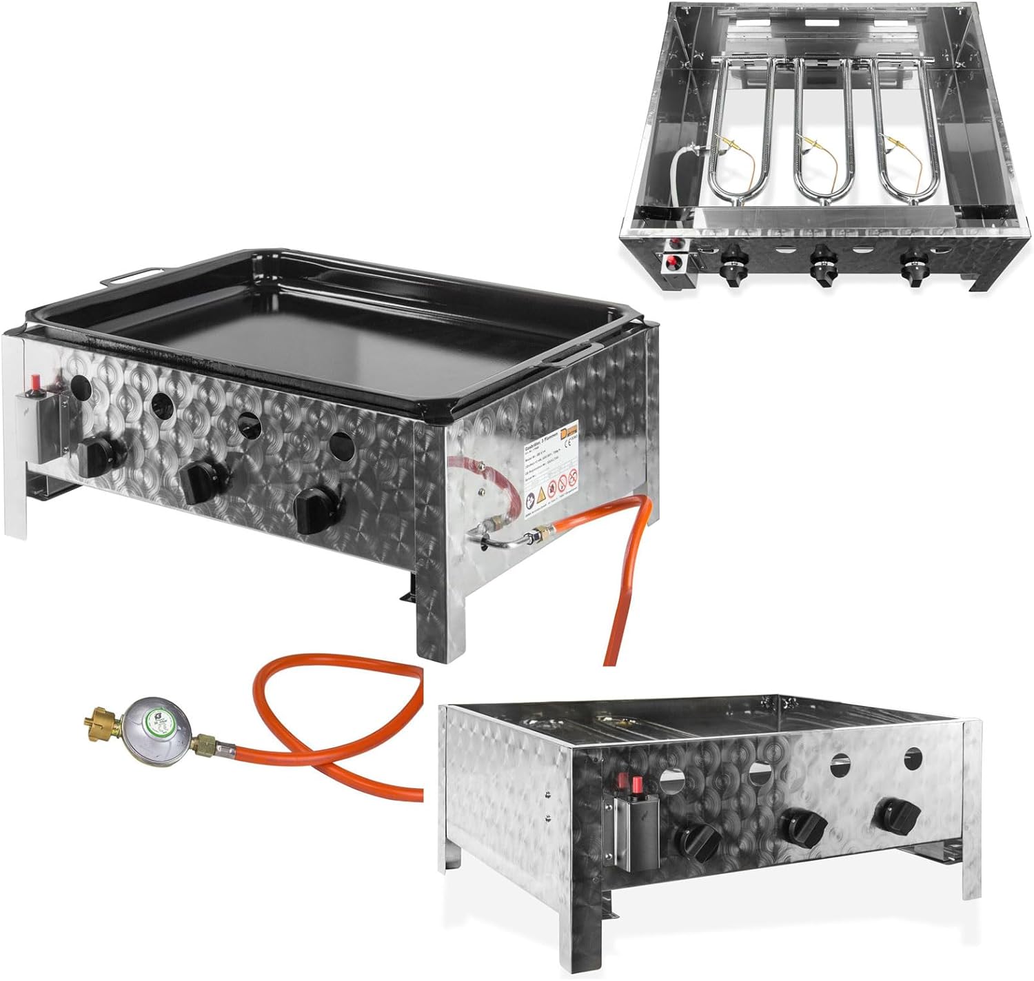 DEMA Gasbräter mit 3 Flammen, Leistungsstarker Gastrobräter, Für Grill & Outdoor-Küche, Geeignet für Camping, Geeignet für Events