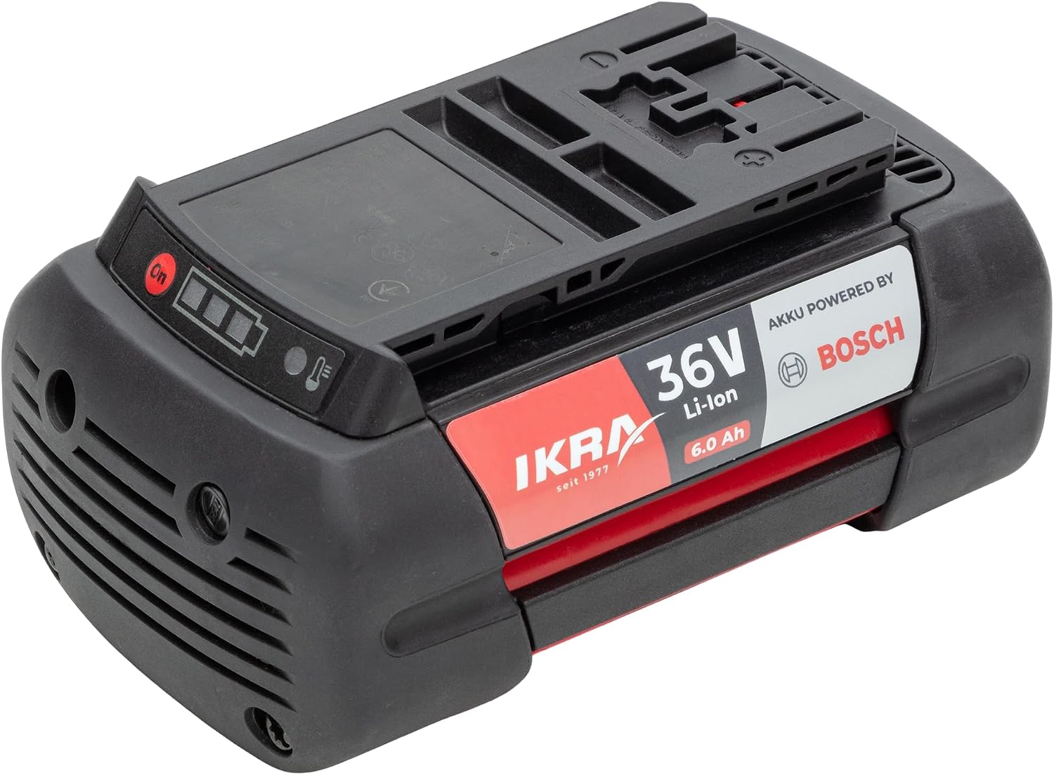 IKRA 36 Volt 6,0 Ah Li-Ion Akku Ersatzakku Typ LI 28, 216 Wh, Kompatibel mit Bosch 36 V Geräten, Powered by Bosch, Made in Europe, LED-Anzeige