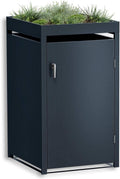 Metzler Mülltonnenbox in Anthrazit mit Pflanzdach 1er 240 l, Mülltonnenverkleidung für 1 Tonne, Abschließbar, Garten- & Müllbox