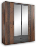 Stella Trading CHICAGO Eleganter Kleiderschrank, 159 × 197 × 54 cm (B/H/T), Vielseitiger Drehtürenschrank in Old Style & Betonoxid Optik