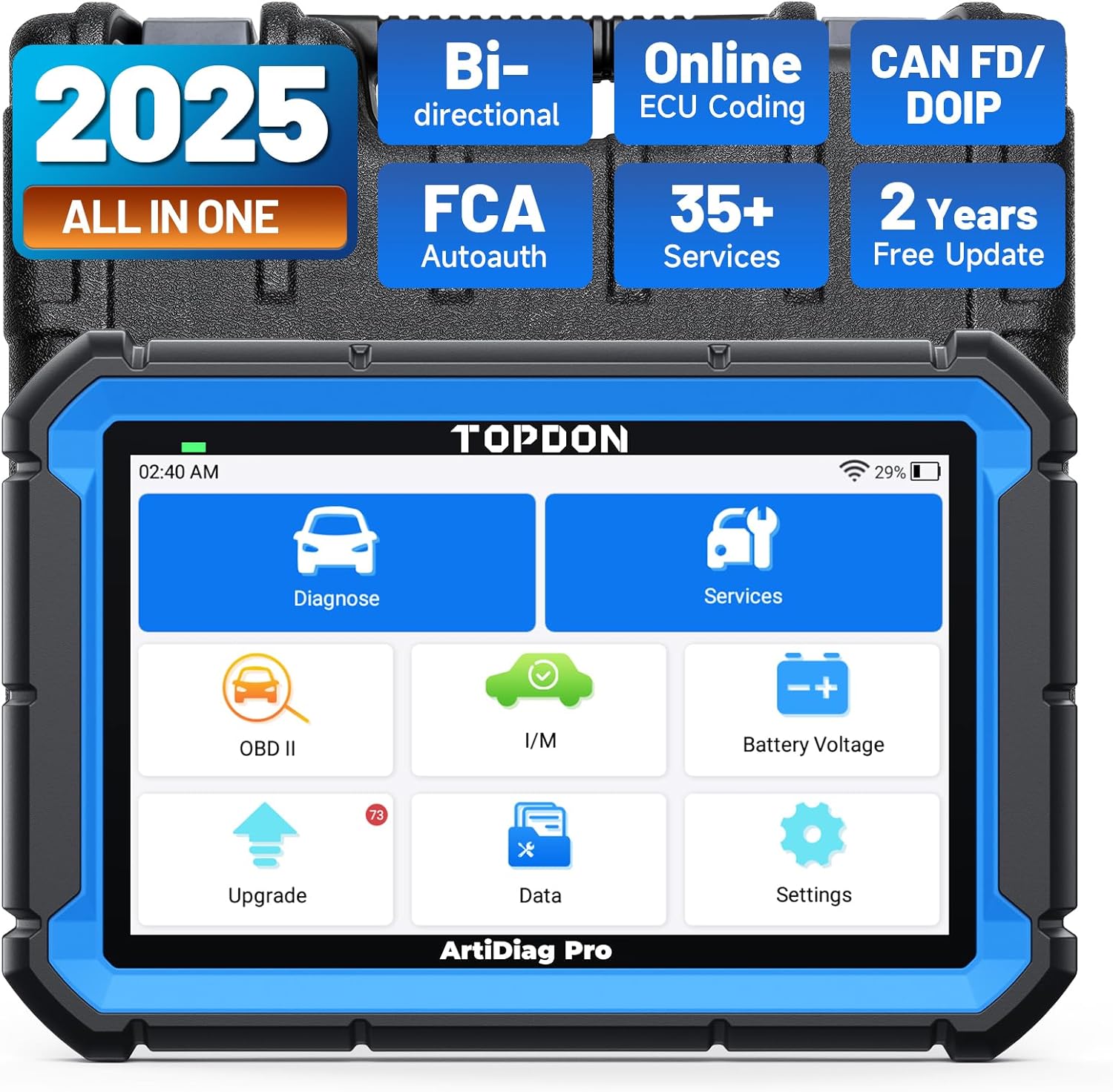 TOPDON Diagnosegerät Auto ArtiDiag Pro V2.0, Online-Codierung&Bidirektionale Steuerung, Vollständige Systemdiagnose auf OE-Ebene, 35+Servicefunktionen