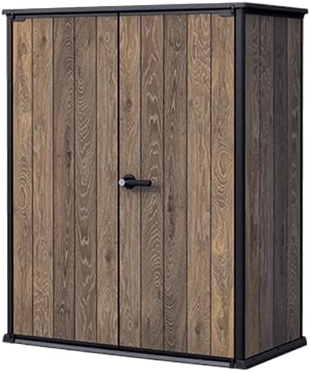 Keter Signature Garten Schränk, 1400 Liter, 1400 L, Walnuss Holz-Design, abschließbar, wetterbeständige Ausführung, Walnuss/Schwarz, Stauraum
