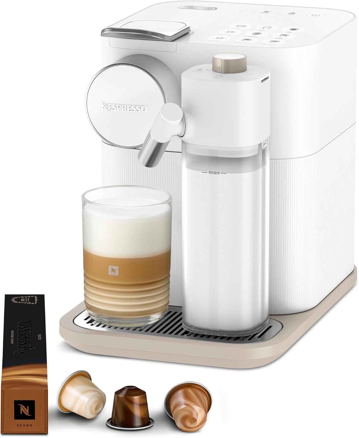 Nespresso De'Longhi EN640.W Gran Lattissima Kaffeekapselmaschine mit automatischem Milchsystem, 1400 W, 19 Bar Druck, Weiß