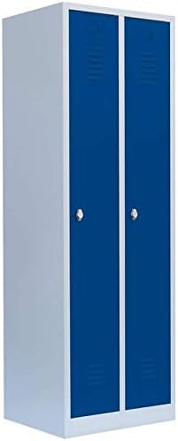 Lüllmann Spind komplett montiert grau/blau 180 × 60 × 50 cm, Stahl-Kleiderspind Garderobenschrank 2 türig blau Spindschrank Metallspind 510121, HxBxT