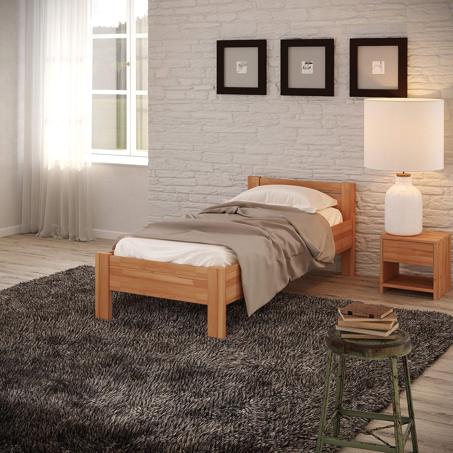 Krok Wood Seniorenbett SiSi aus Massivholz, 90 × 200 cm + Nachttisch