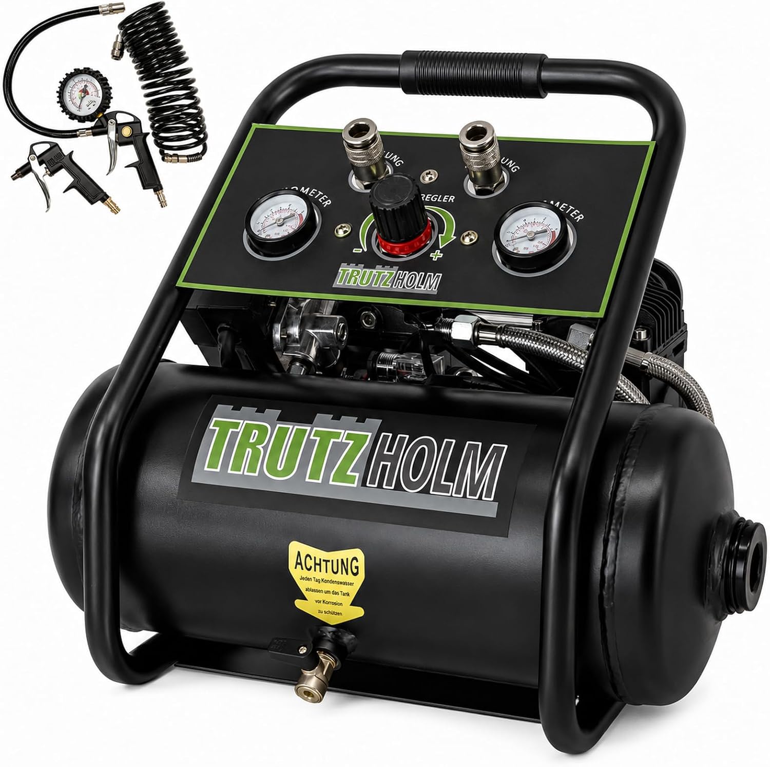 TRUTZHOLM Brushless Silent Flüsterkompressor innenbeschichtet 900-4500 W silent leise 57-62 dB Druckluft, Ansaugleistung 128-738 l/Min, Kompressor