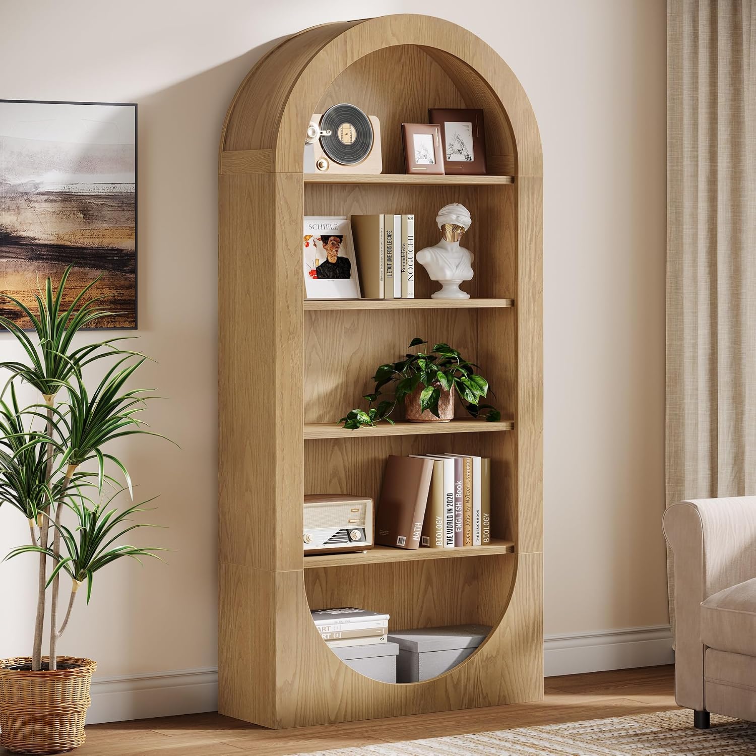 Tribesigns Bücherregal mit 5 Ebenen, 180 cm Gewölbtes Bücherschrank mit Offenen Fächern, Industrial Standregal Büroregal mit Stauraum für Wohnzimmer