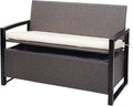 Mendler Poly-Rattan 2er Sitzbank HWC-F39AM, Grau-meliert, Gartenbank Truhenbank, Staufach Aufbewahrung Sitzkissen, Kissen Creme