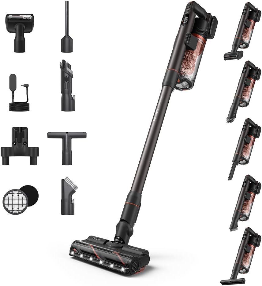 PHILIPS SpeedPro Max Kabelloser Stielstaubsauger 7000 Serie, XC7065/01, Für Tierhaare, 360° Kraftvolle Saugkraft, Max. 80 Min., Verwicklungsfrei