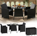 STEELSØN Xenara Essgruppe 3-teilig Schwarz/Anthrazit, Balkonmöbel Set platzsparend, Outdoor Rattan Sitzgruppe, Klappbare Stühle mit Sitzkissen