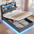 AOGLLATI Bett 90 × 200 mit Hydraulisches Stauraum Jugendbett 90 × 200 mit LED-Beleuchtung und Ladestation, Ohne Matratze, 90 × 200 cm, Dunkelgrau