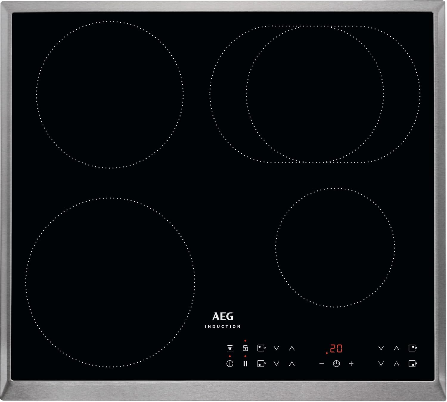 AEG IKS6431AXB Induktionskochfeld autark 60 cm, 7350 W, 4 Zonen mit 4x Power-Funktion für schnelles Kochen, 14 Stufen, Touch-Bedienung je Zone