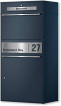 Metzler Paketbox draußen groß XXL, Briefkasten mit Paketfach in Anthrazit RAL7016, Personalisiert Edelstahl Namensschild Gravur, Rostfrei, Bispo Max 2