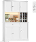 FirFurd Küchenschrank 180 cm Buffetschrank mit LED Sideboard für Küche mit Steckdosenleiste Küchenschrank mit Arbeitsplatte & Weinregal für 12