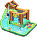 COSTWAY Hüpfburg Wasserrutsche Spielpool Aufblasbare, Planschbecken 368 × 303 × 230 cm, Wasserspielcenter mit Rutsche, Wasserpark aufblasbar