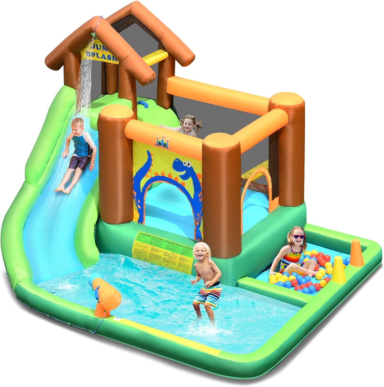 COSTWAY Hüpfburg Wasserrutsche Spielpool Aufblasbare, Planschbecken 368 × 303 × 230 cm, Wasserspielcenter mit Rutsche, Wasserpark aufblasbar