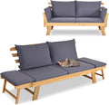 GIANTEX Gartenbank mit Liegefunktion, Gartensofa mit klappbaren Seitenlehnen, Balkonbank mit Auflagen, Sitzbank Outdoor aus Akazienholz, 3-in-1-Design