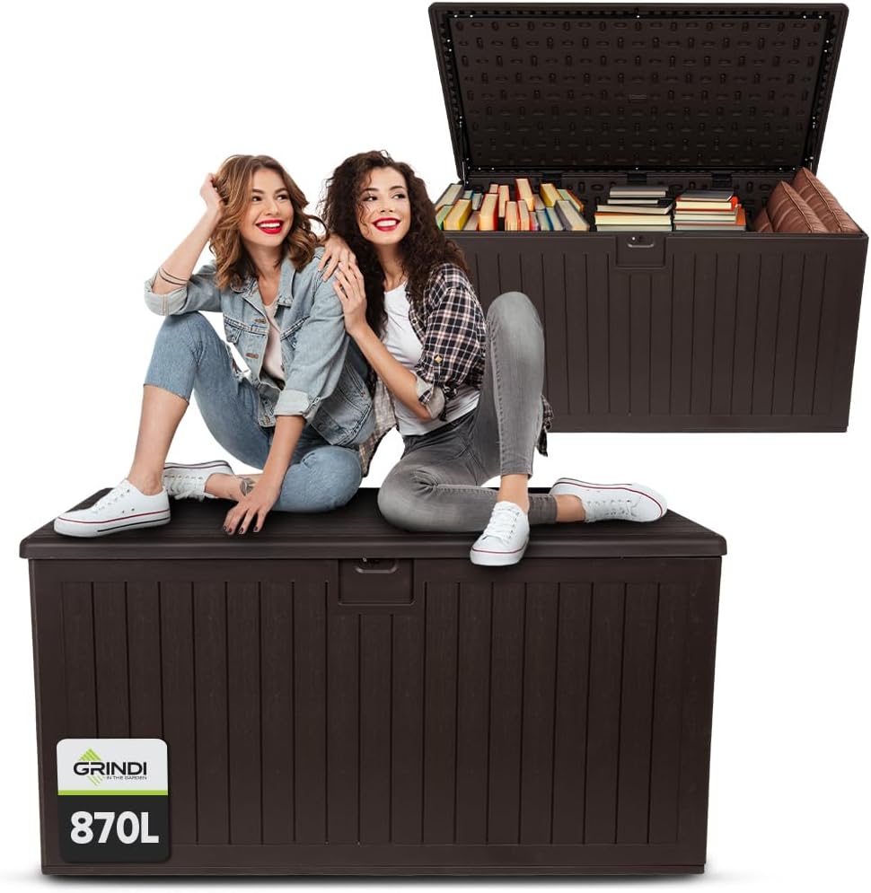 Grindi, Gartenbox 870 l, Kissenbox Outdoor wasserdicht, Auflagenbox wasserdicht Treeline, Paketbox, Gartenschrank & Truhe, Wetterfest für Balkon