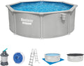Bestway Hydrium Stahlwandpool Komplett-Set rund 366 × 122 cm Granitgrau Gartenpool Aufstellpool mit Sandfilteranlage