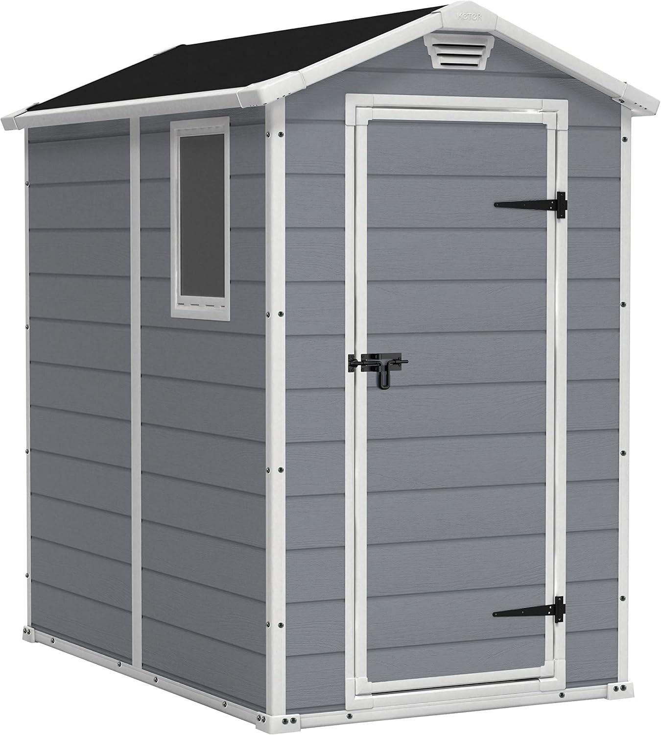 Keter Manor 4 × 6S Gartenhaus wetterfest 3.8m3, Außenmaße: BxTxH: 130 × 192 × 198 cm, Innenmaße: BxTxH: 111 × 177 × 190 cm, Grau, Kunststoff, Outdoor